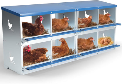 Chicken Nesting Box 8 Compartments Laying Boxes for Chicken Hens Ducks Poultry Protect Eggs Chicken Coop Easy Egg Collection Wall Mount Metal Nest Box for Chicken Coop