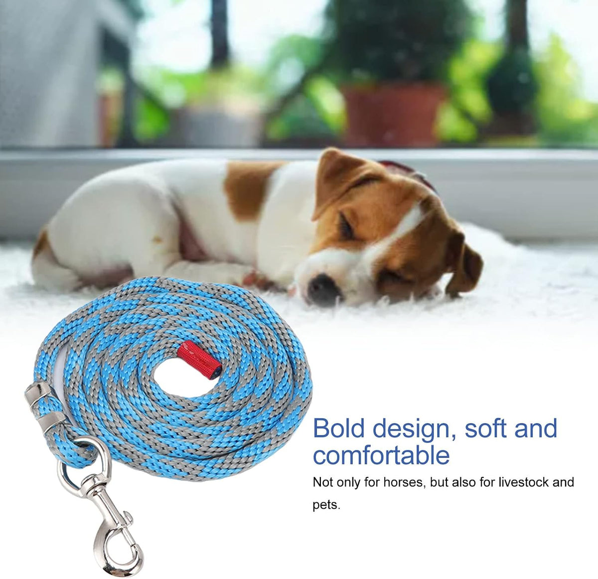 2M6.6Ft Horse Leads, Braided Nylon Horse Rope with Alloy Hook Pet Leash for Horse Livestock Blue Grey
