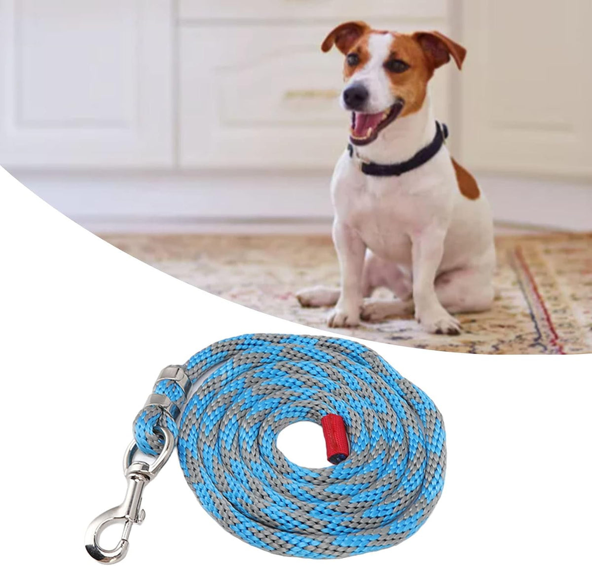2M6.6Ft Horse Leads, Braided Nylon Horse Rope with Alloy Hook Pet Leash for Horse Livestock Blue Grey