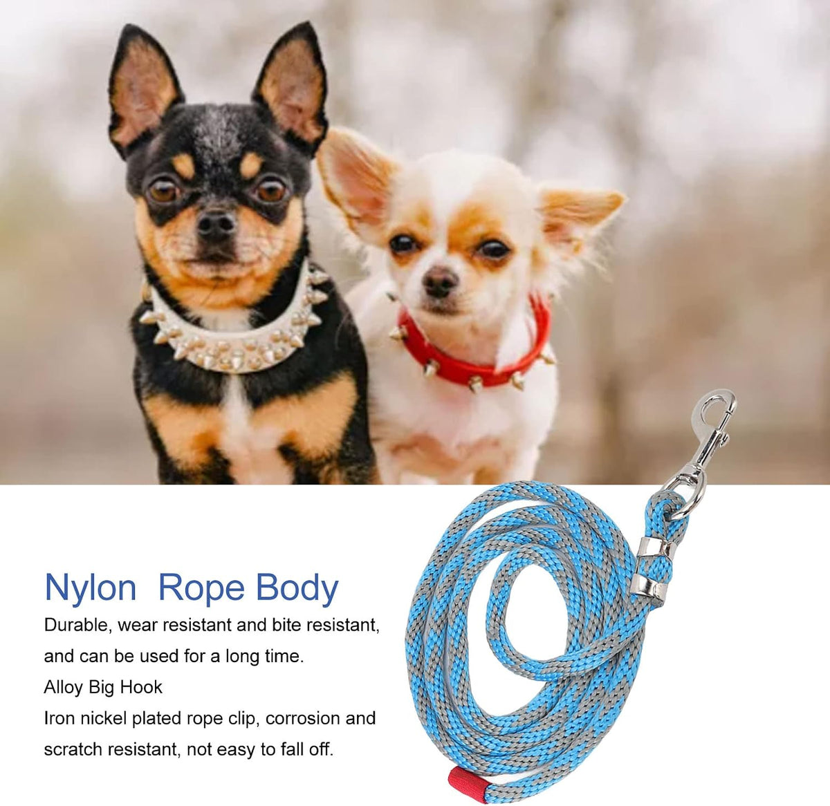 2M6.6Ft Horse Leads, Braided Nylon Horse Rope with Alloy Hook Pet Leash for Horse Livestock Blue Grey