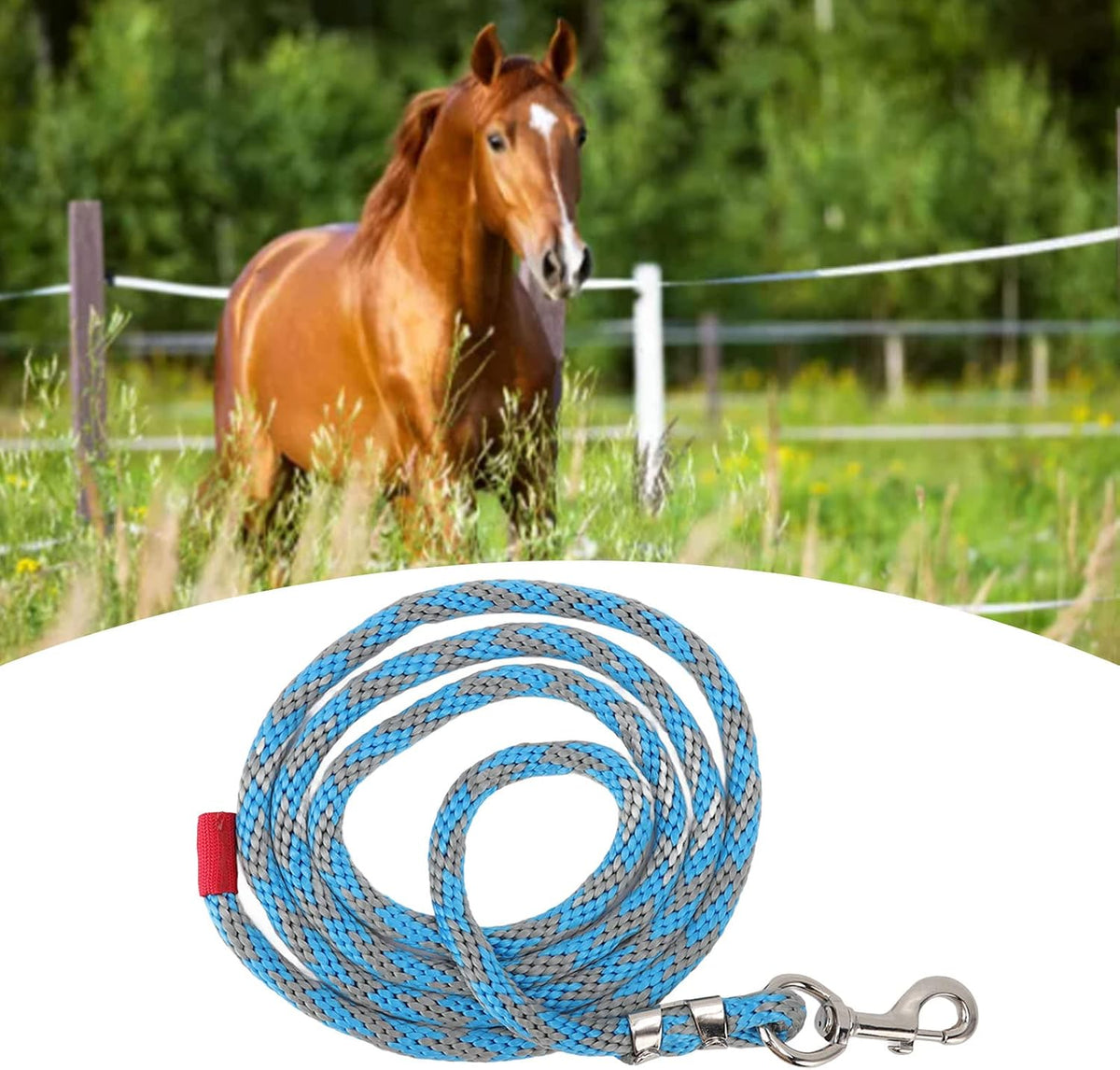 2M6.6Ft Horse Leads, Braided Nylon Horse Rope with Alloy Hook Pet Leash for Horse Livestock Blue Grey