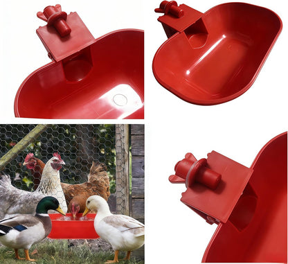 5Pcs Large Chicken Water Feeder Cups,Automatic Watering, Large Poultry Feeder Bowls,Mounting Hole,For Ducks, Geese, Turkey Etc(Red).