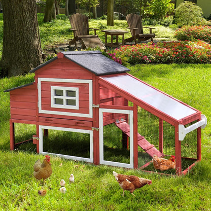 Chicken Coop Mobile Hen Coop, Large Chicken House with Wheels Outdoor Poultry Cage Backyard (Red)