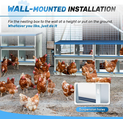 Chicken Nesting Box 8 Compartments Laying Boxes for Chicken Hens Ducks Poultry Protect Eggs Chicken Coop Easy Egg Collection Wall Mount Metal Nest Box for Chicken Coop