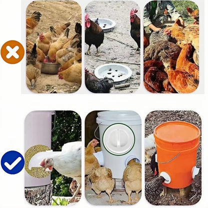 6 Pcs Automatic Chicken Feeder with Hole Saw, Rat Proof Chicken Feeder, No Waste Kit for Buckets, Barrels, Tanks Bins.And so On