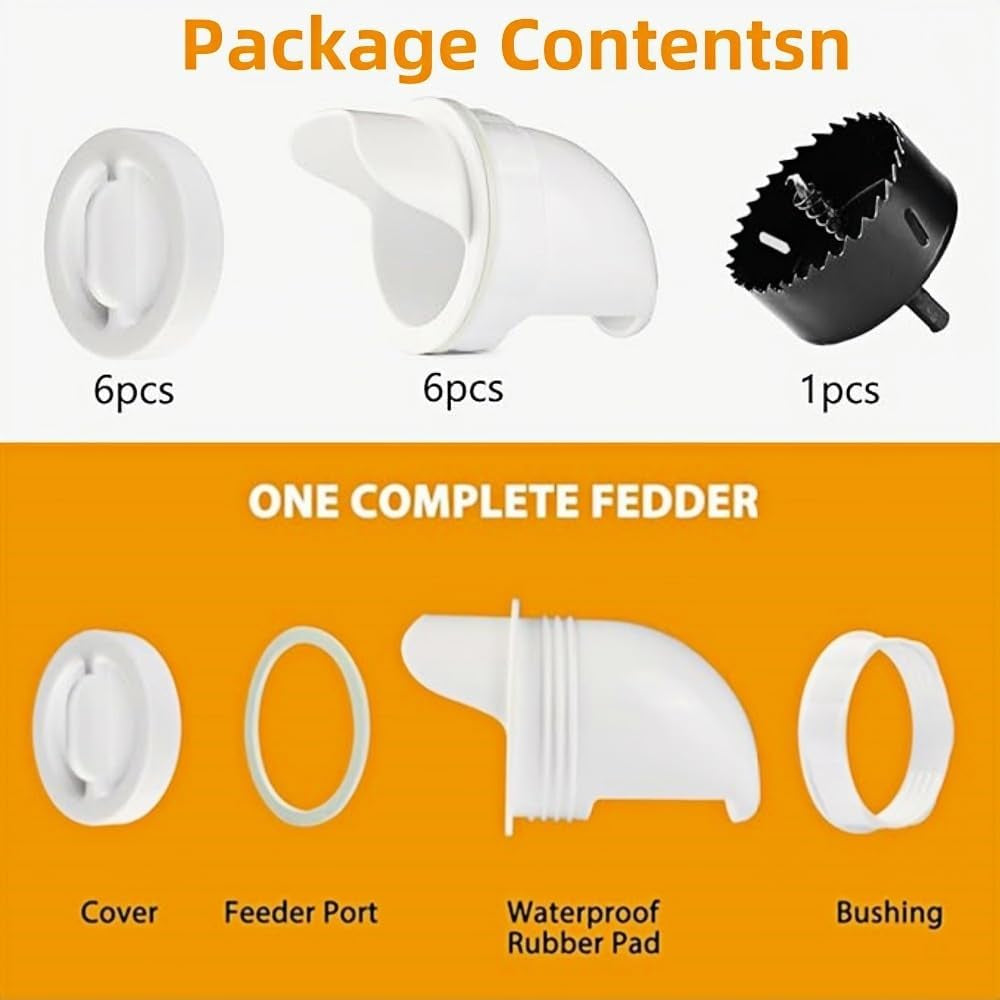 6 Pcs Automatic Chicken Feeder with Hole Saw, Rat Proof Chicken Feeder, No Waste Kit for Buckets, Barrels, Tanks Bins.And so On